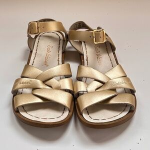 Salt-Water Pewter Gold Leather Sandals – Toddler Size 13